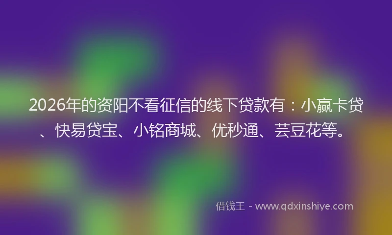 2026年的资阳不看征信的线下贷款有：小赢卡贷、快易贷宝、小铭商城、优秒通、芸豆花等。
