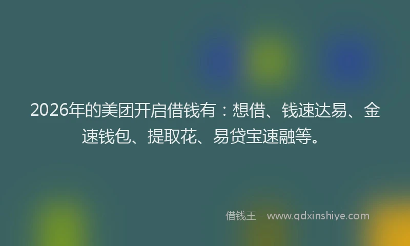2026年的美团开启借钱有:想借、钱速达易、金速钱包、提取花、易贷宝速融等。