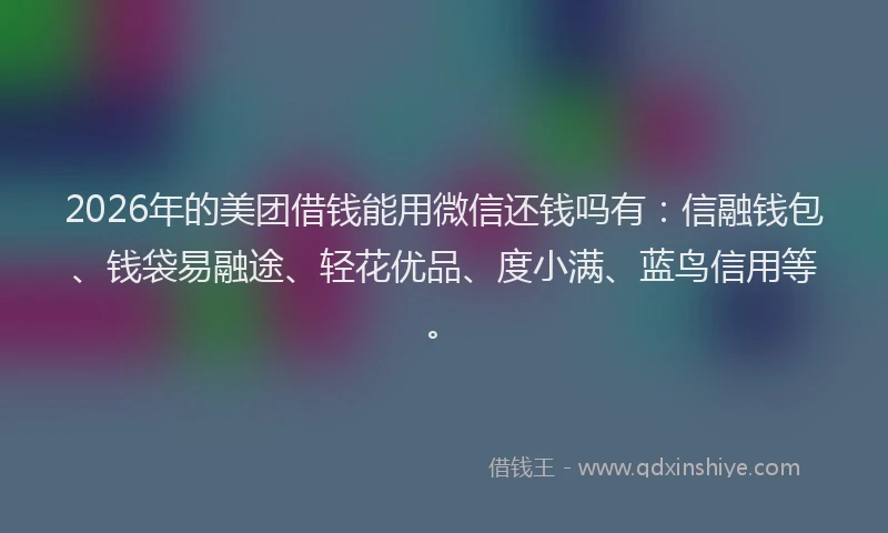 2026年的美团借钱能用微信还钱吗有:信融钱包、钱袋易融途、轻花优品、度小满、蓝鸟信用等。