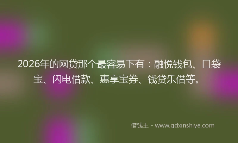 2026年的网贷那个最容易下有：融悦钱包、口袋宝、闪电借款、惠享宝券、钱贷乐借等。