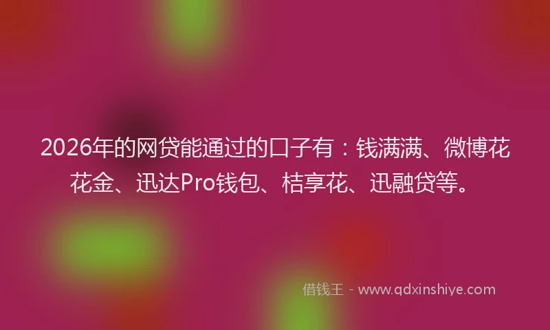 2026年的网贷能通过的口子有：钱满满、微博花花金、迅达Pro钱包、桔享花、迅融贷等。