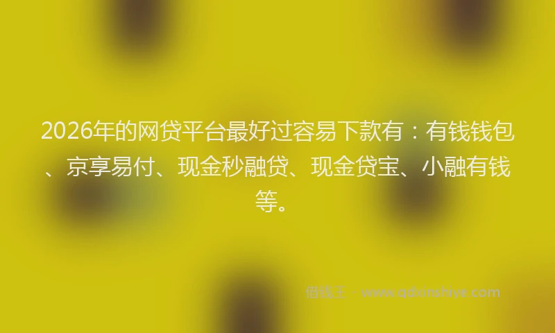 2026年的网贷平台最好过容易下款有：有钱钱包、京享易付、现金秒融贷、现金贷宝、小融有钱等。