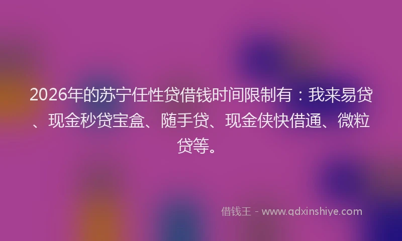 2026年的苏宁任性贷借钱时间限制有：我来易贷、现金秒贷宝盒、随手贷、现金侠快借通、微粒贷等。