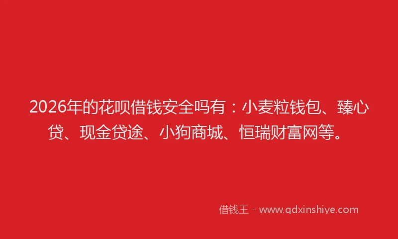 2026年的花呗借钱安全吗有：小麦粒钱包、臻心贷、现金贷途、小狗商城、恒瑞财富网等。