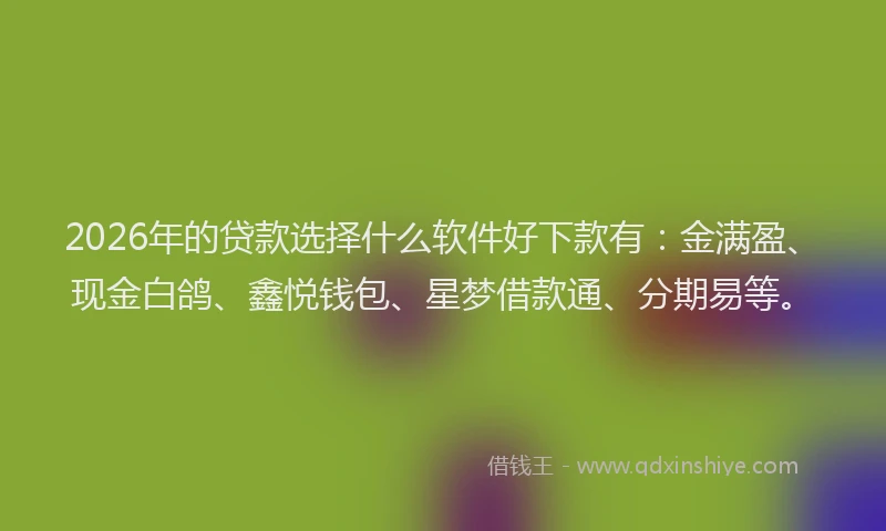 2026年的贷款选择什么软件好下款有：金满盈、现金白鸽、鑫悦钱包、星梦借款通、分期易等。