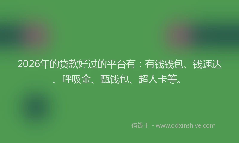 2026年的贷款好过的平台有：有钱钱包、钱速达、呼吸金、甄钱包、超人卡等。