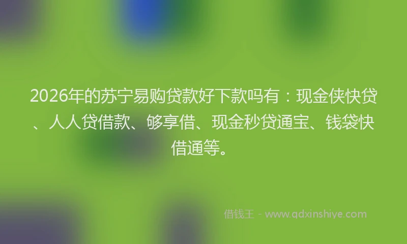 2026年的苏宁易购贷款好下款吗有:现金侠快贷、人人贷借款、够享借、现金秒贷通宝、钱袋快借通等。