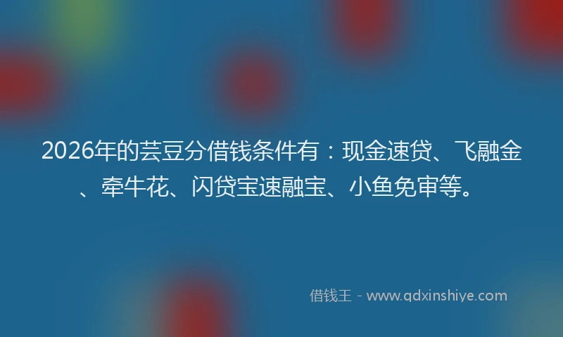 2026年的芸豆分借钱条件有：现金速贷、飞融金、牵牛花、闪贷宝速融宝、小鱼免审等。
