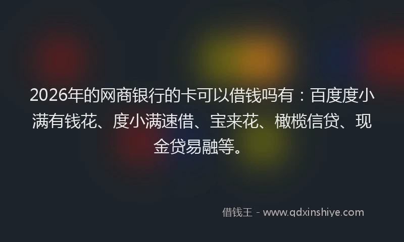 2026年的网商银行的卡可以借钱吗有：百度度小满有钱花、度小满速借、宝来花、橄榄信贷、现金贷易融等。