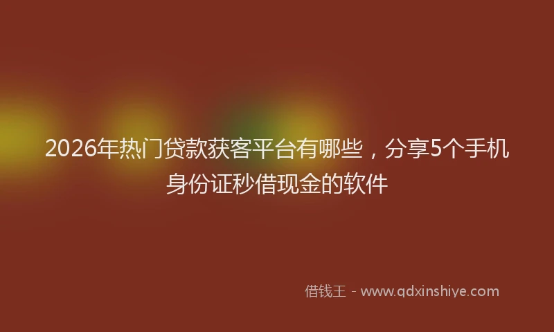 2026年热门贷款获客平台有哪些，分享5个手机身份证秒借现金的软件