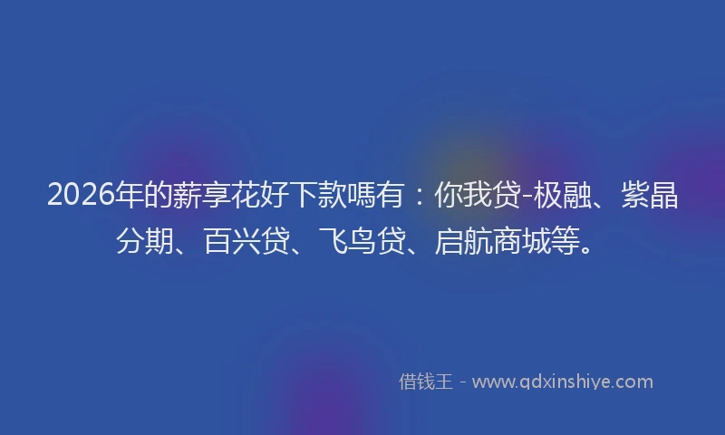 2026年的薪享花好下款嗎有:你我贷-极融、紫晶分期、百兴贷、飞鸟贷、启航商城等。
