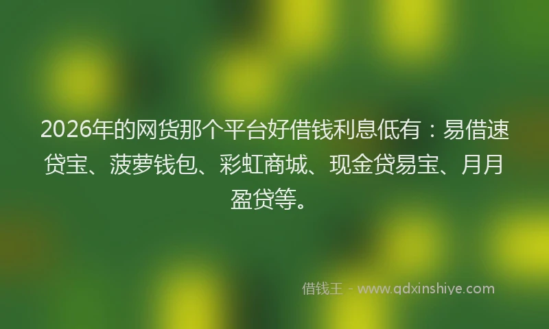 2026年的网货那个平台好借钱利息低有:易借速贷宝、菠萝钱包、彩虹商城、现金贷易宝、月月盈贷等。