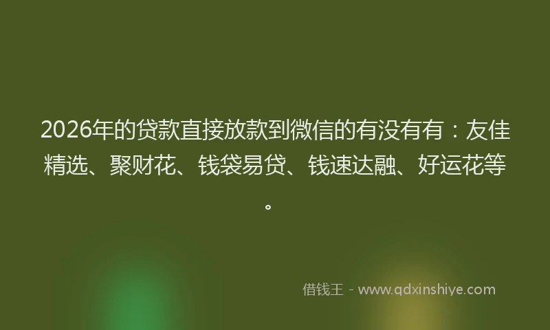 2026年的贷款直接放款到微信的有没有有：友佳精选、聚财花、钱袋易贷、钱速达融、好运花等。