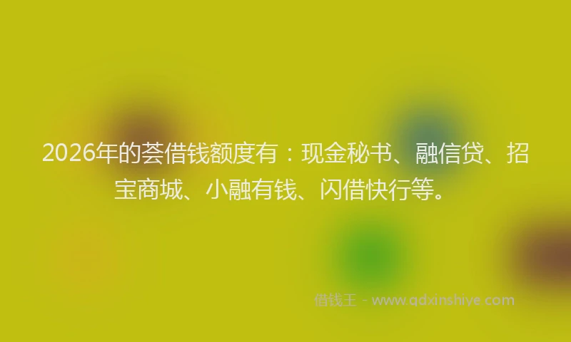2026年的荟借钱额度有：现金秘书、融信贷、招宝商城、小融有钱、闪借快行等。