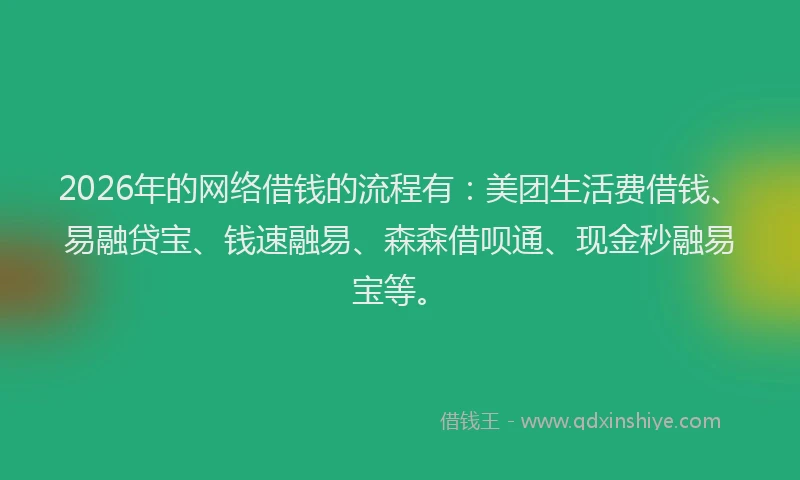 2026年的网络借钱的流程有：美团生活费借钱、易融贷宝、钱速融易、森森借呗通、现金秒融易宝等。