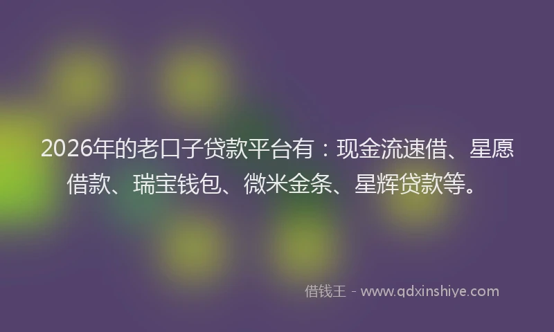 2026年的老口子贷款平台有：现金流速借、星愿借款、瑞宝钱包、微米金条、星辉贷款等。