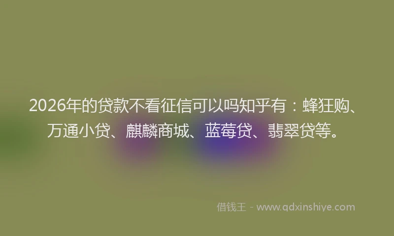 2026年的贷款不看征信可以吗知乎有：蜂狂购、万通小贷、麒麟商城、蓝莓贷、翡翠贷等。