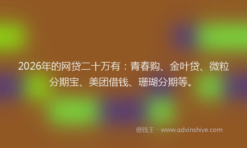 2026年的网贷二十万有：青春购、金叶贷、微粒分期宝、美团借钱、珊瑚分期等。