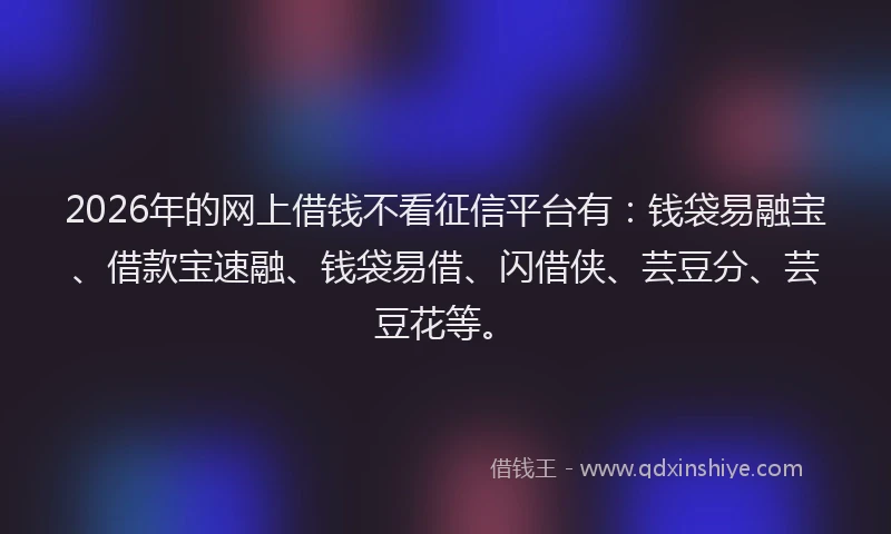 2026年的网上借钱不看征信平台有：钱袋易融宝、借款宝速融、钱袋易借、闪借侠、芸豆分、芸豆花等。