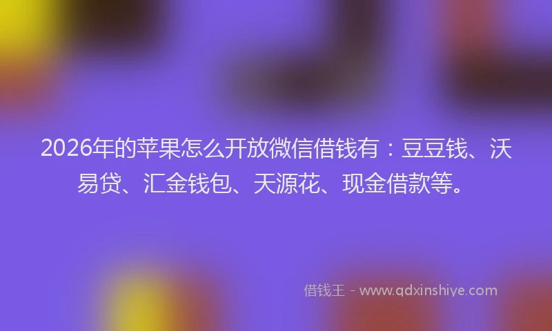 2026年的苹果怎么开放微信借钱有：豆豆钱、沃易贷、汇金钱包、天源花、现金借款等。