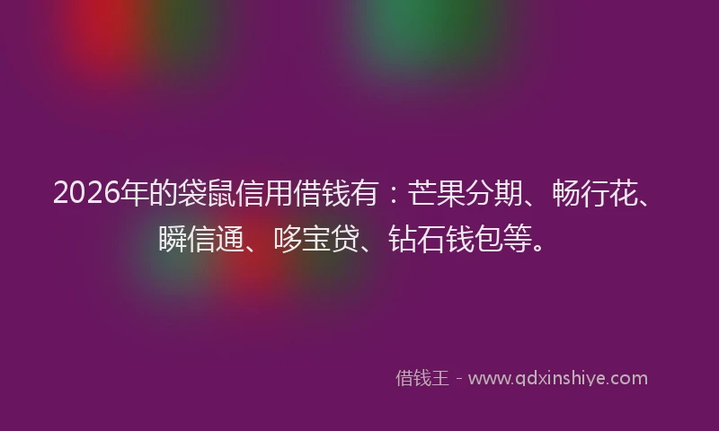 2026年的袋鼠信用借钱有：芒果分期、畅行花、瞬信通、哆宝贷、钻石钱包等。