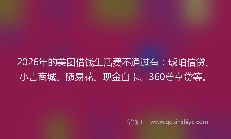 2026年的美团借钱生活费不通过有:琥珀信贷、小吉商城、随易花、现金白卡、360尊享贷等。
