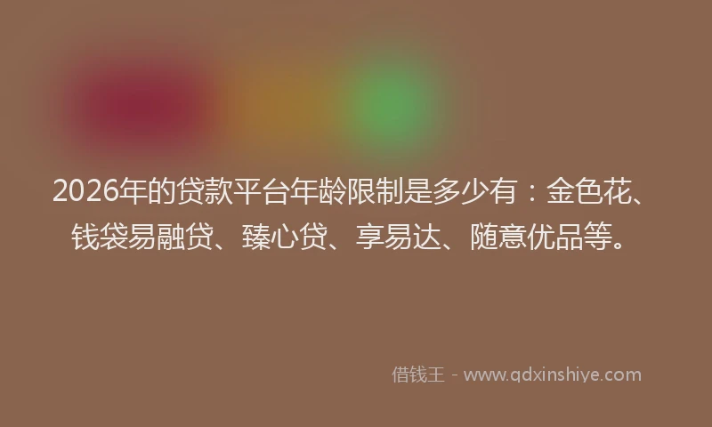 2026年的贷款平台年龄限制是多少有：金色花、钱袋易融贷、臻心贷、享易达、随意优品等。