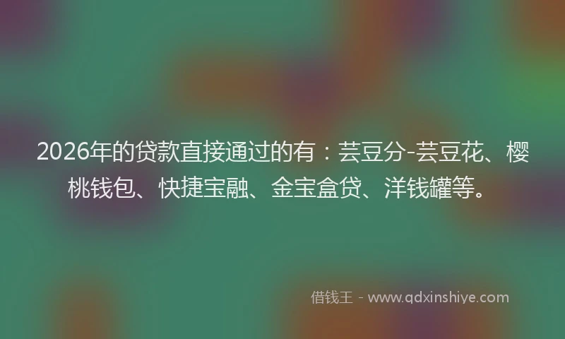 2026年的贷款直接通过的有:芸豆分-芸豆花、樱桃钱包、快捷宝融、金宝盒贷、洋钱罐等。
