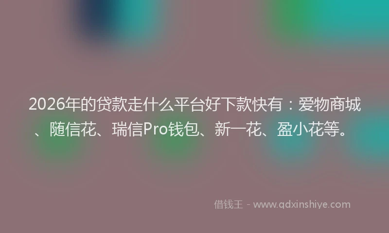 2026年的贷款走什么平台好下款快有：爱物商城、随信花、瑞信Pro钱包、新一花、盈小花等。