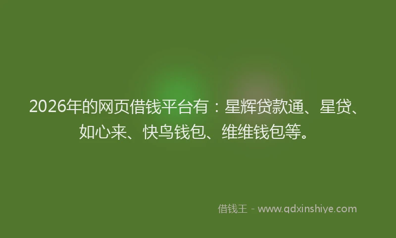 2026年的网页借钱平台有：星辉贷款通、星贷、如心来、快鸟钱包、维维钱包等。