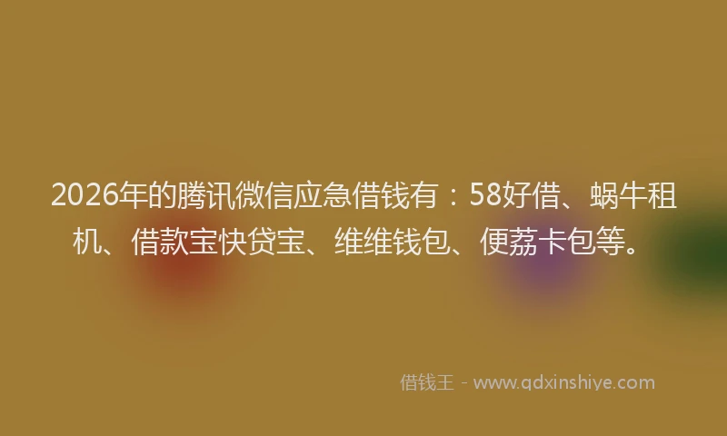 2026年的腾讯微信应急借钱有：58好借、蜗牛租机、借款宝快贷宝、维维钱包、便荔卡包等。