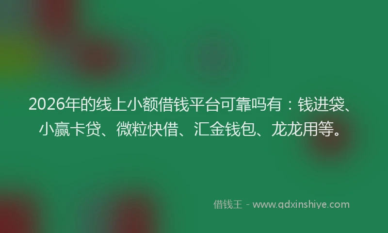 2026年的线上小额借钱平台可靠吗有：钱进袋、小赢卡贷、微粒快借、汇金钱包、龙龙用等。