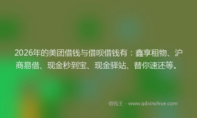 2026年的美团借钱与借呗借钱有：鑫享租物、沪商易借、现金秒到宝、现金驿站、替你速还等。