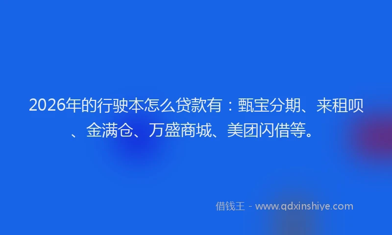 2026年的行驶本怎么贷款有：甄宝分期、来租呗、金满仓、万盛商城、美团闪借等。