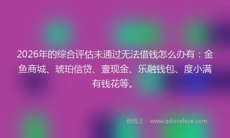 2026年的综合评估未通过无法借钱怎么办有：金鱼商城、琥珀信贷、壹现金、乐融钱包、度小满有钱花等。