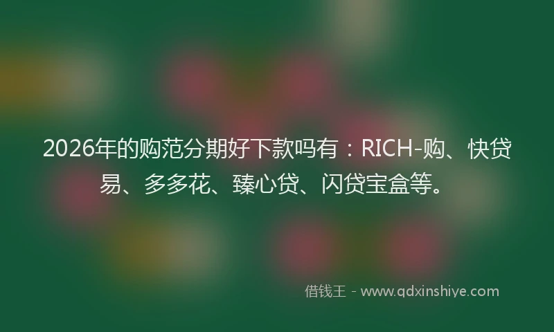 2026年的购范分期好下款吗有：RICH-购、快贷易、多多花、臻心贷、闪贷宝盒等。