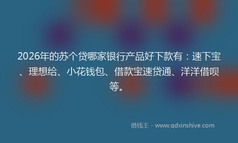 2026年的苏个贷哪家银行产品好下款有：速下宝、理想给、小花钱包、借款宝速贷通、洋洋借呗等。