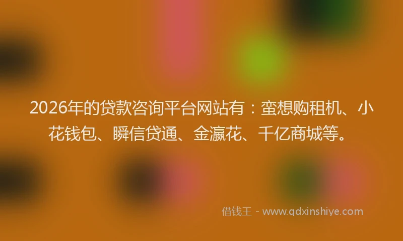 2026年的贷款咨询平台网站有：蛮想购租机、小花钱包、瞬信贷通、金瀛花、千亿商城等。
