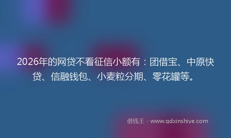 2026年的网贷不看征信小额有:团借宝、中原快贷、信融钱包、小麦粒分期、零花罐等。