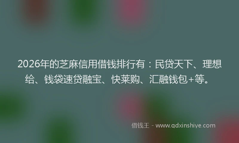 2026年的芝麻信用借钱排行有：民贷天下、理想给、钱袋速贷融宝、快莱购、汇融钱包+等。