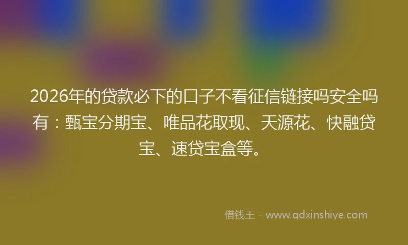 2026年的贷款必下的口子不看征信链接吗安全吗有：甄宝分期宝、唯品花取现、天源花、快融贷宝、速贷宝盒等。