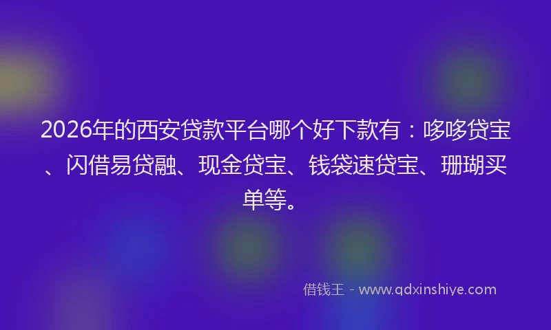 2026年的西安贷款平台哪个好下款有：哆哆贷宝、闪借易贷融、现金贷宝、钱袋速贷宝、珊瑚买单等。