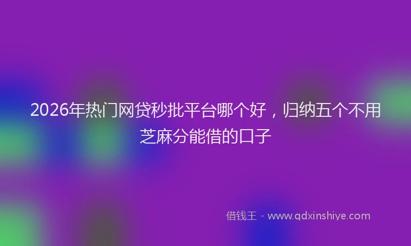 2026年热门网贷秒批平台哪个好，归纳五个不用芝麻分能借的口子