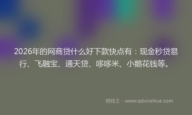 2026年的网商贷什么好下款快点有：现金秒贷易行、飞融宝、通天贷、哆哆米、小鹅花钱等。