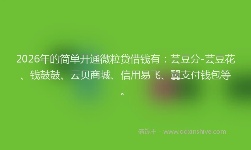 2026年的简单开通微粒贷借钱有：芸豆分-芸豆花、钱鼓鼓、云贝商城、信用易飞、翼支付钱包等。