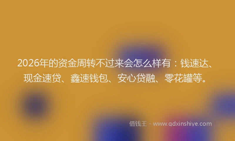 2026年的资金周转不过来会怎么样有：钱速达、现金速贷、鑫速钱包、安心贷融、零花罐等。