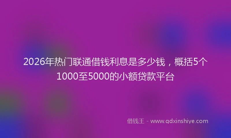 2026年热门联通借钱利息是多少钱，概括5个1000至5000的小额贷款平台