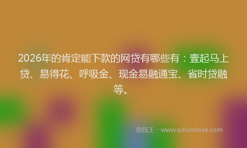 2026年的肯定能下款的网贷有哪些有：壹起马上贷、易得花、呼吸金、现金易融通宝、省时贷融等。