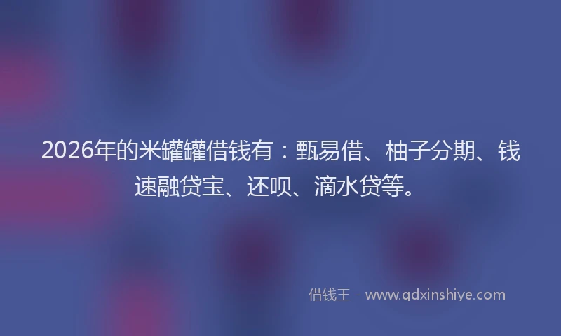 2026年的米罐罐借钱有:甄易借、柚子分期、钱速融贷宝、还呗、滴水贷等。