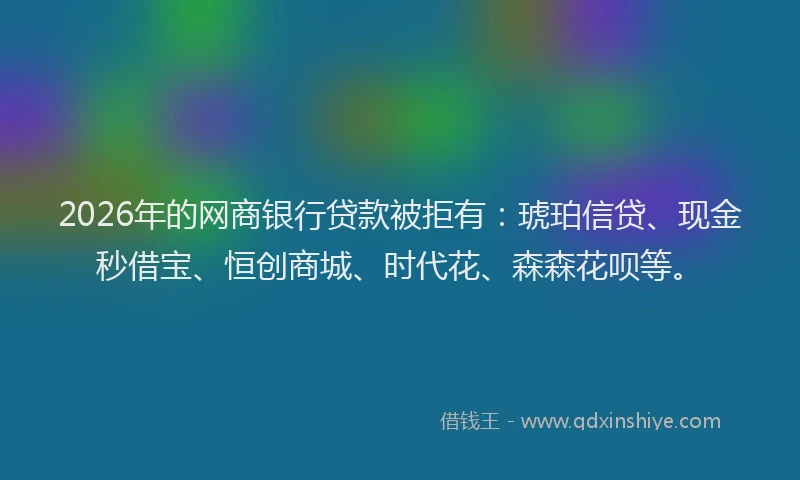 2026年的网商银行贷款被拒有：琥珀信贷、现金秒借宝、恒创商城、时代花、森森花呗等。